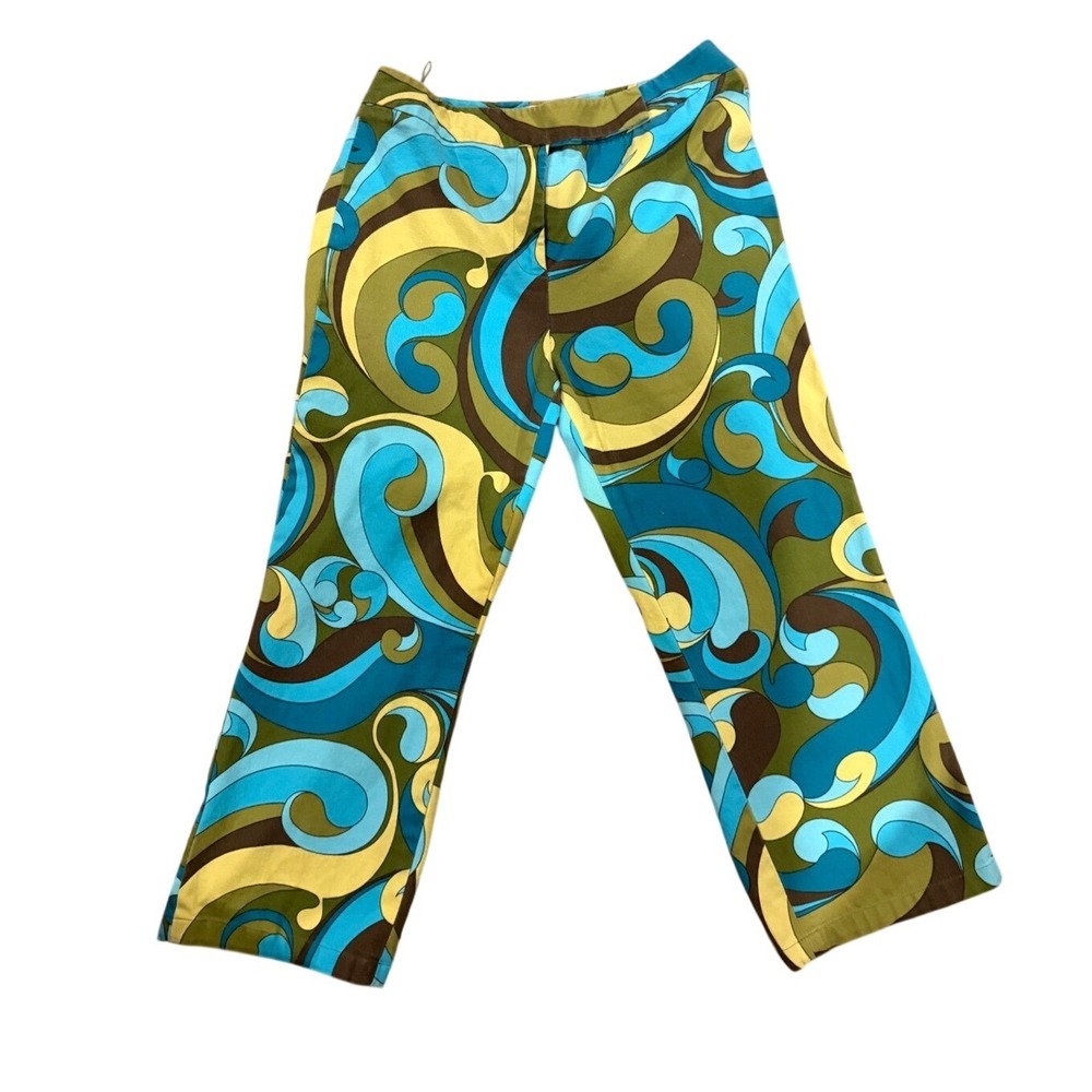 Studio West Womens Psychedelic Swirl Capri  Pants Blue Green Rayon‎ Size S